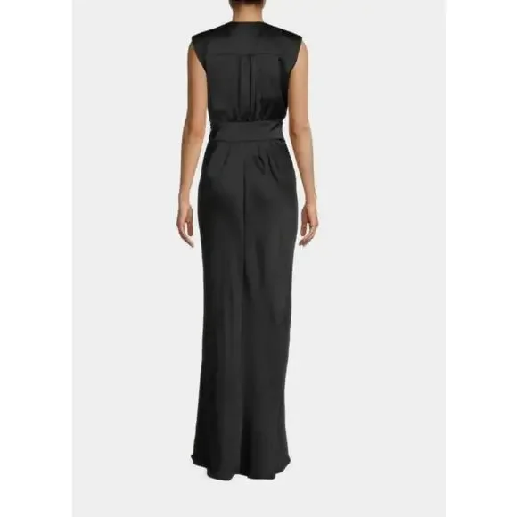 Ramy Brook Quinn Plunge-Neck Gown Dress Black Size 10 NWT Bold Front Slit